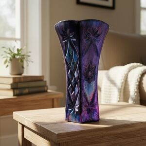 HANDCRAFTED Upcycled Etched Glass Vase HANDPAINTED Tabletop Floral Art Decor